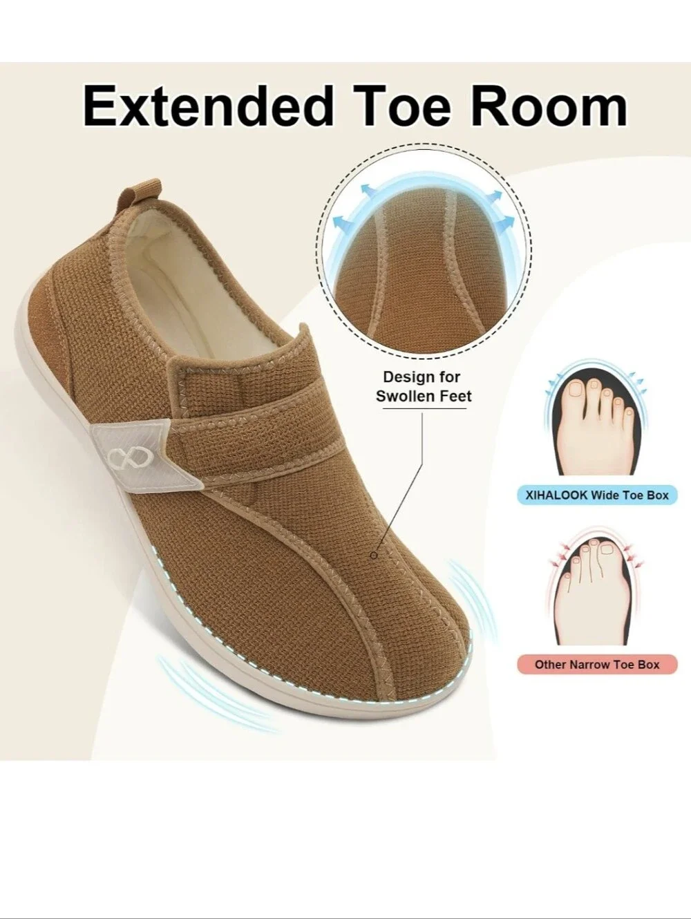 Mens Slippers Wide Diabetic Shoes with Adjustable Strap Size 43